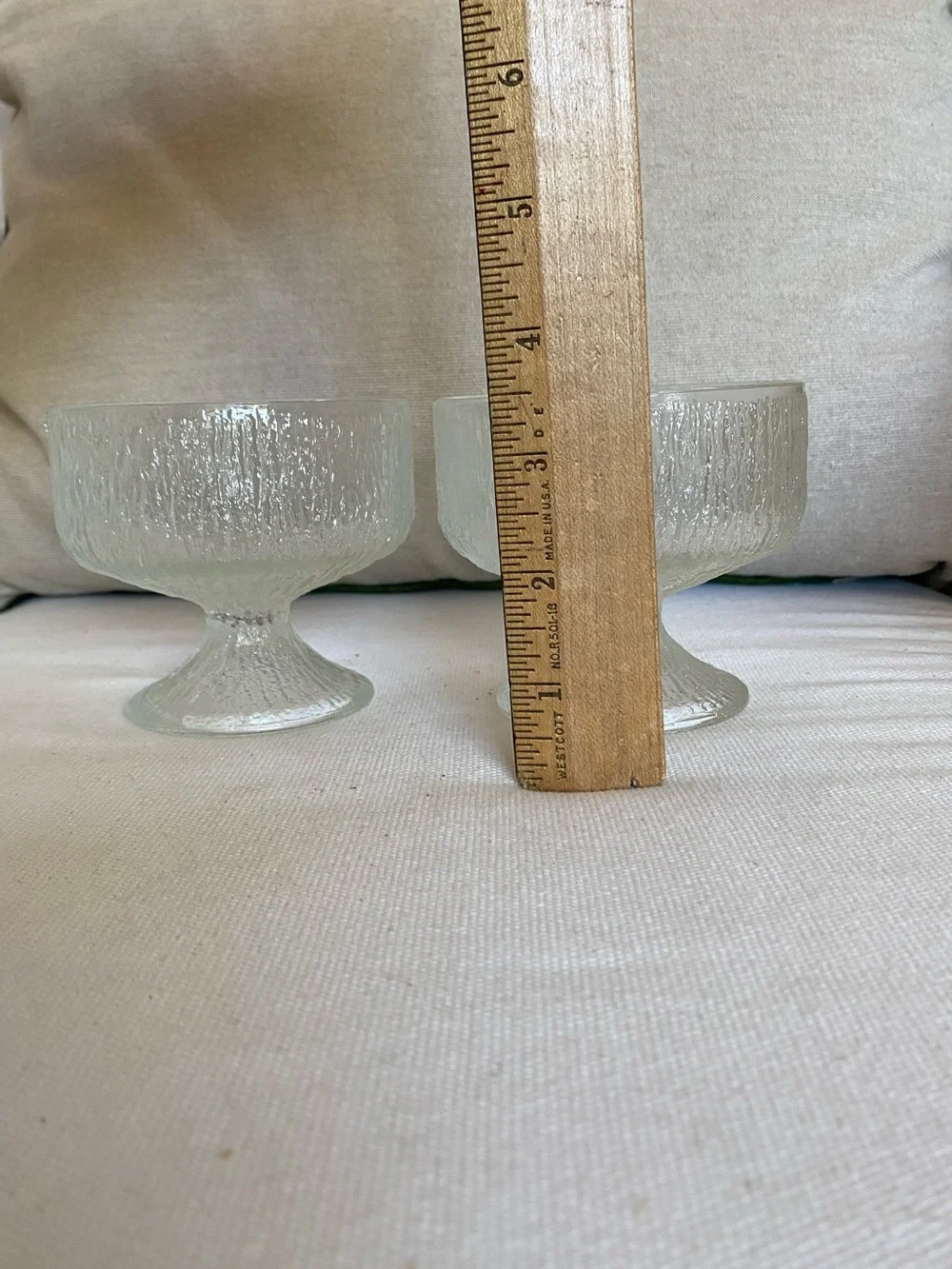 2 VTG  Indiana Clear Glass Crystal Ice Bark Footed Champagne Sherbet Cup MCM
